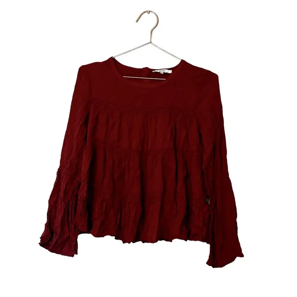 RO&DE burgundy tiered w/lace butterfly sleeve top size small - Picture 2 of 8